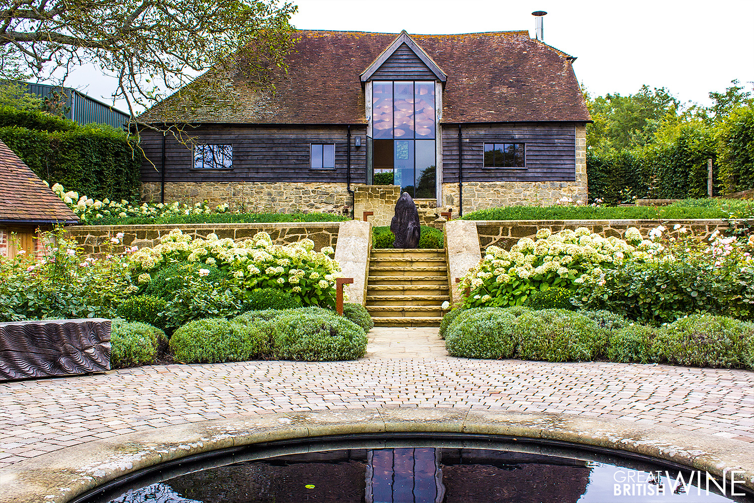 View of the Hospitality building at Nyetimber, where our tour began
